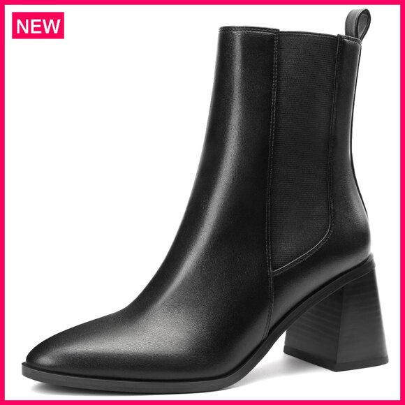 Women's Chelsea Ankle Boots Chunky Heel Pointed Toe Tall Shaft Fall Winter